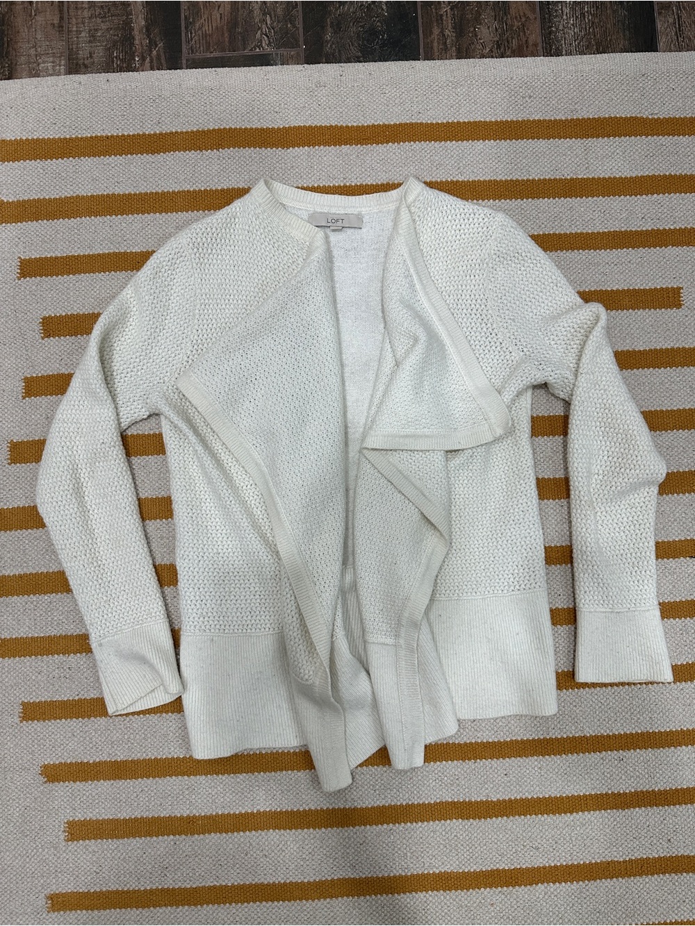 LOFT White Open Drape Knit Cardigan